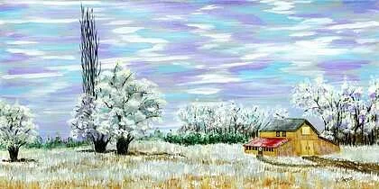 Karen Fusco • One Snowy Day • Acrylic •
12 x 24 • $350 • A fantastical winter scene brings peace and wonder to the viewer. • unixgal@aol.com