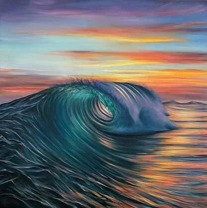Beca Allsop "Ocean Aglow"
Oil
20"x20"
$1150
Artwork Description
“Ocean Aglow” began with an acrylic underpainting, then grew through layers of oil. I’ve always been drawn to the Crimson Sun over the sea and worked to capture that glow within the cre