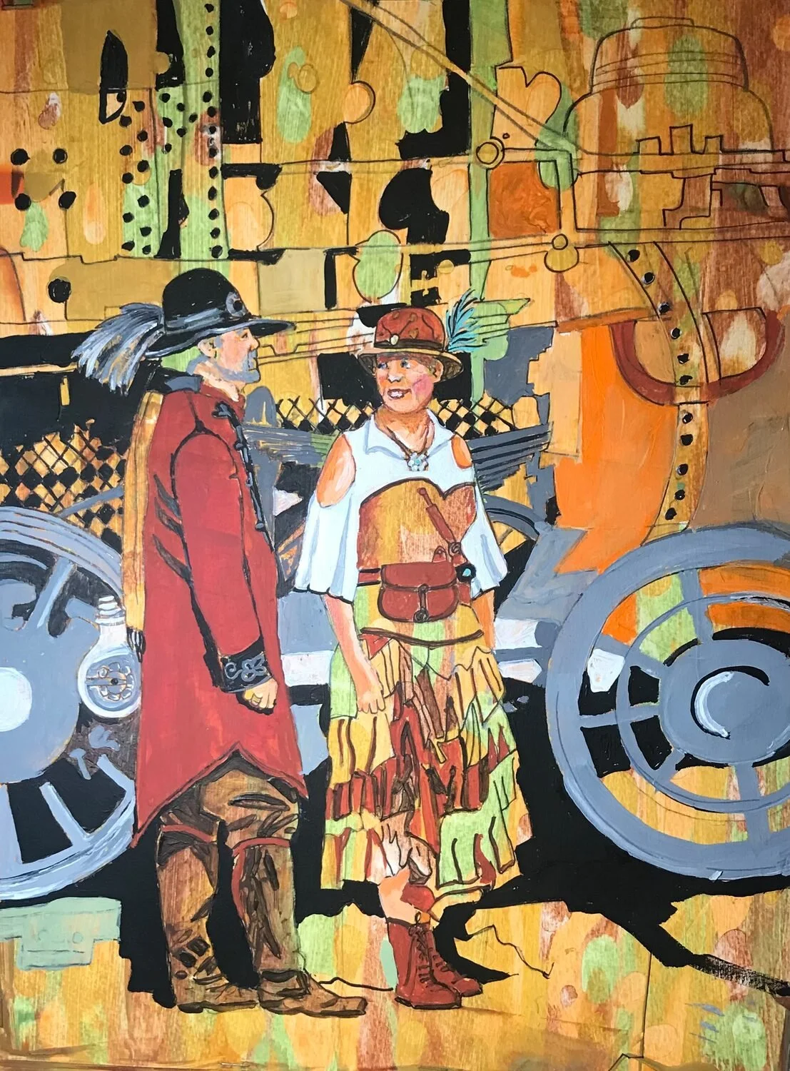 "Waiting for a Train" by Barbara Weisenburg
14 x 10 Watercolor
$750

We were painting plein air at the train station and a group of actors arrived in period dress. How appropriate to add them in my painting