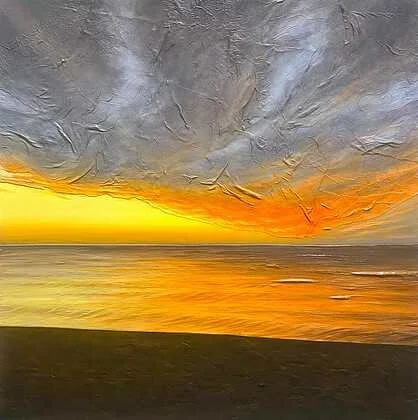 Amanda Kettler "Just Before Sunrise"
Mixed Media
48 x 48
$7,000
Artwork Description
I used oil paint for the whole thing. I used my dad's old army shirts and two different types of paper to sculpt the clouds in the sky which is what gives it the text
