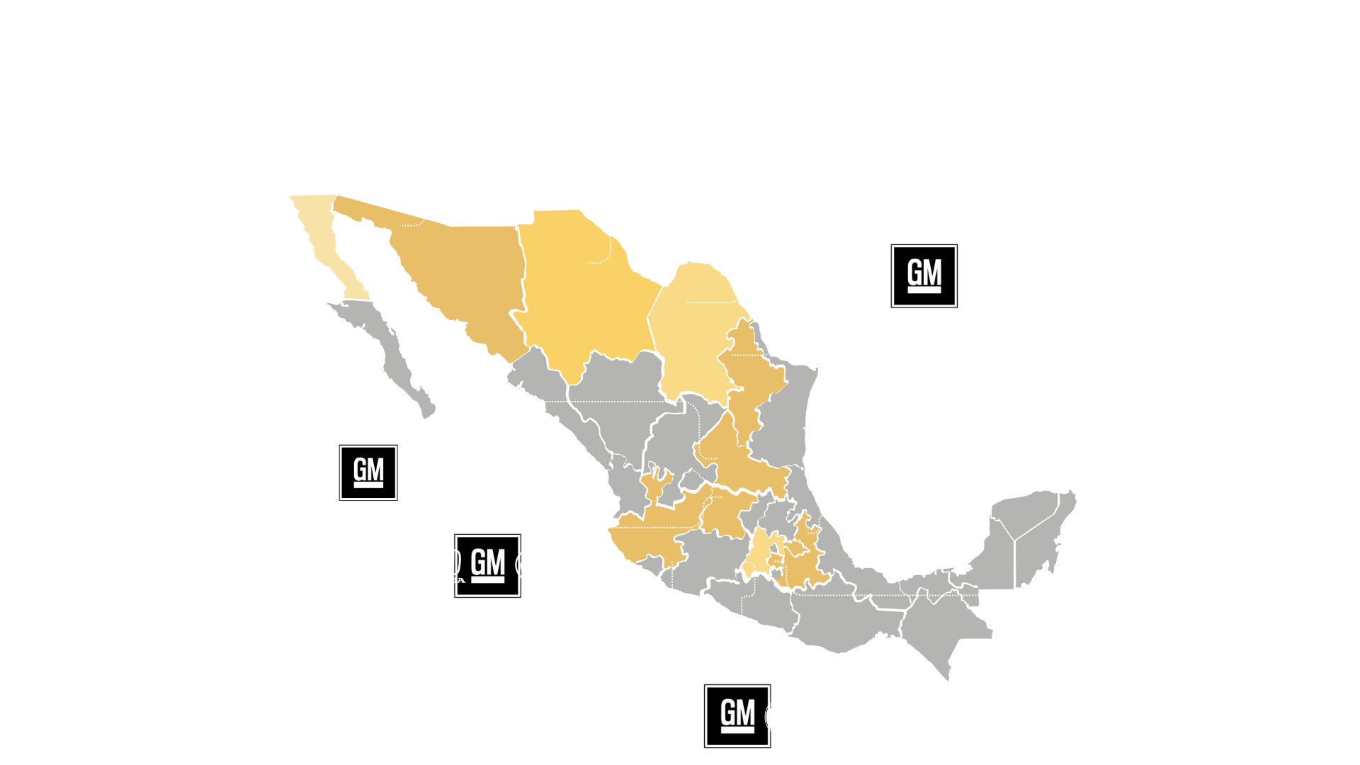 Map showing automotive OEMs in Mexico by state, including Toyota, GM, BMW, Volkswagen, Audi, Nissan, Hyundai, and Kia