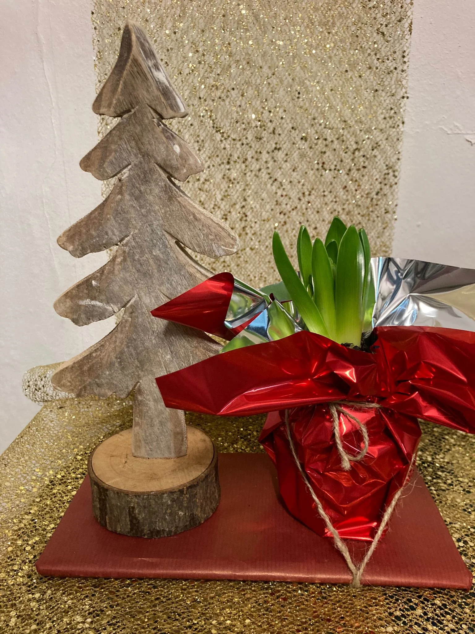 Sapin en bois et jacinthe de Noël