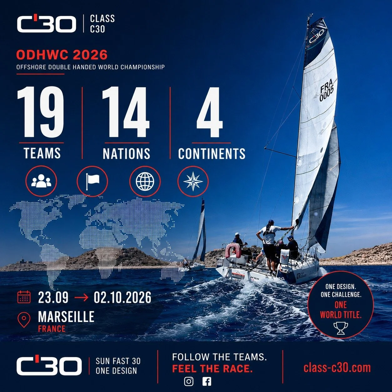 🌍 19 TEAMS. 14 NATIONS. 4 CONTINENTS.

From around the world, 38 sailors are getting ready for one challenge: the 2026 Offshore Double Handed World Championship.

From 23 September to 2 October, Marseille will bring together 19 mixed double-handed t