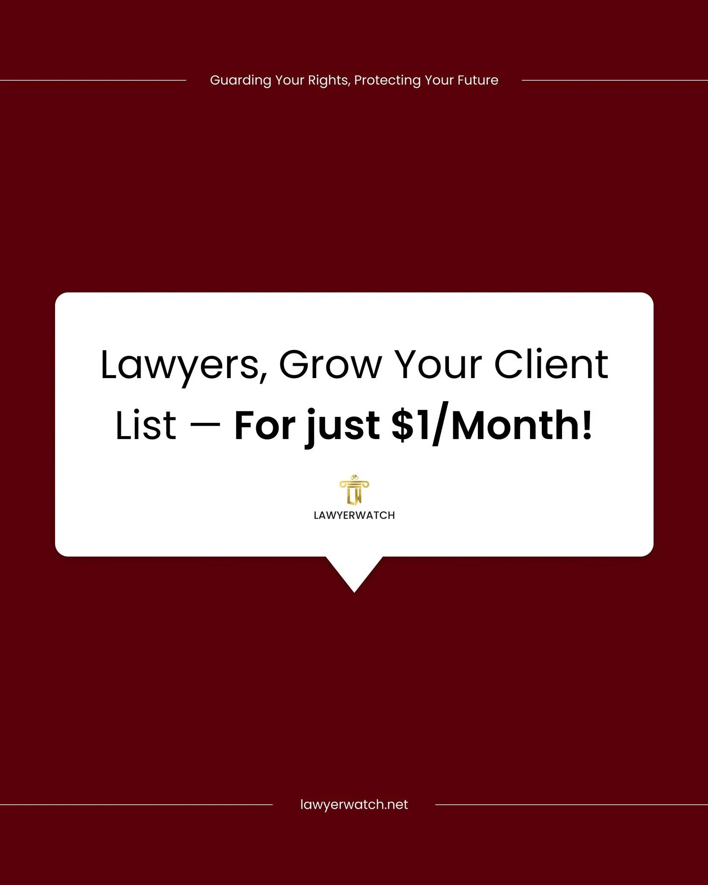 ⚖️ FLORIDA LAWYERS: Want more clients for just $1/month? Only 15 spots available &mdash; secure yours now!

Be one of the first 15 attorneys to join our new app LawyerWatch and lock in a lifetime subscription for just $1/month.

Here&rsquo;s what you