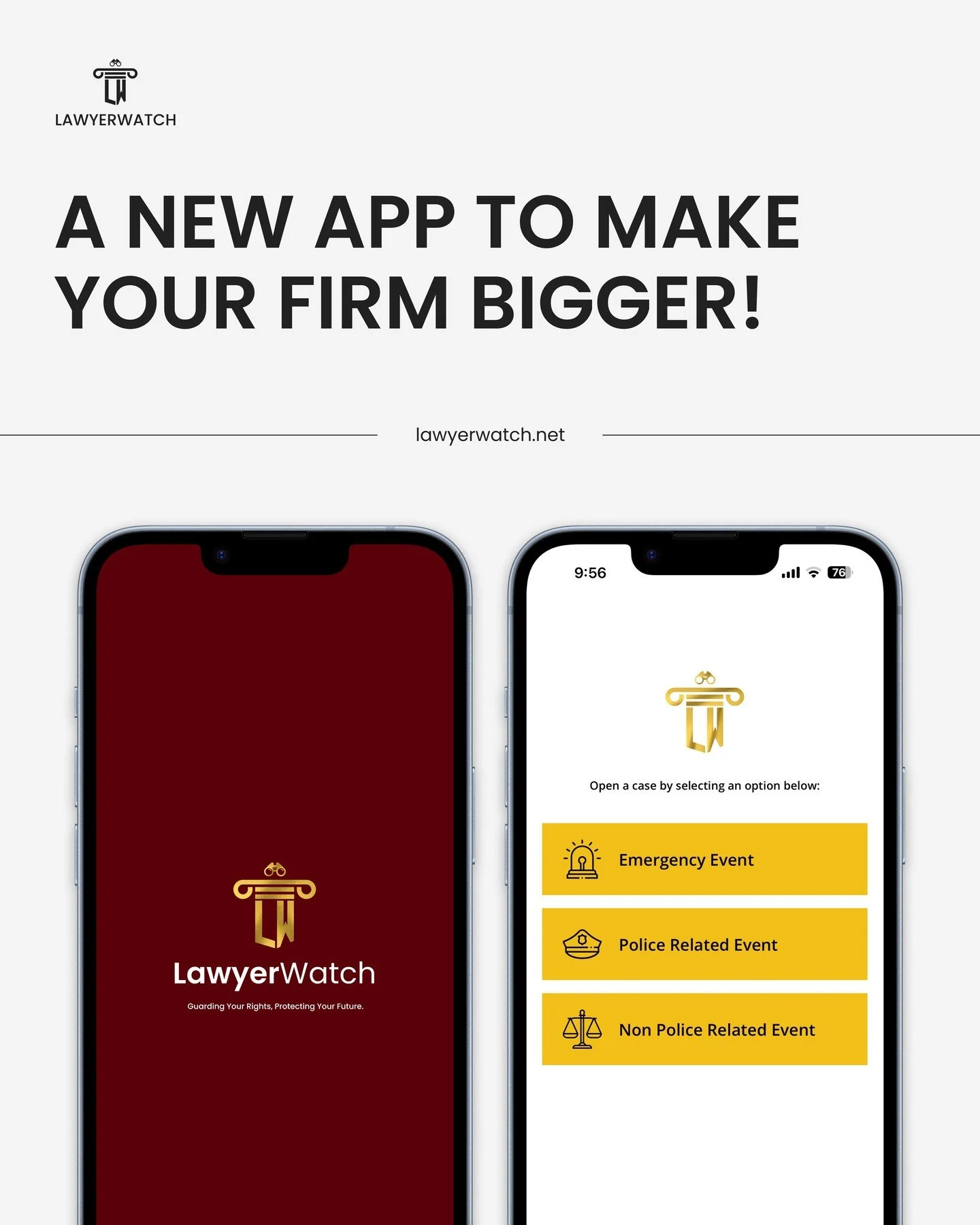 LawyerWatch wants to help lawyers connect to potential clients and help your legal firm grow! 

Here&rsquo;s what you&rsquo;ll get:
✔️ Set your schedule and receive leads during legal emergencies or non-emergencies 
✔️ Appear in searches for car acci