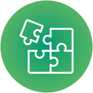Icon of a light bulb with puzzles