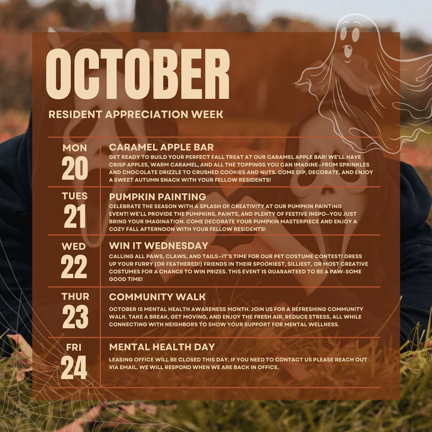 It&rsquo;s Resident Appreciation Week at Pulliam Square! 🎉We&rsquo;re celebrating YOU with a week full of fall fun &mdash; caramel apples, pumpkin painting, pet costumes, community walks, and more! 🍎🎃🐾💚

#PulliamSquare #ResidentAppreciationWeek 