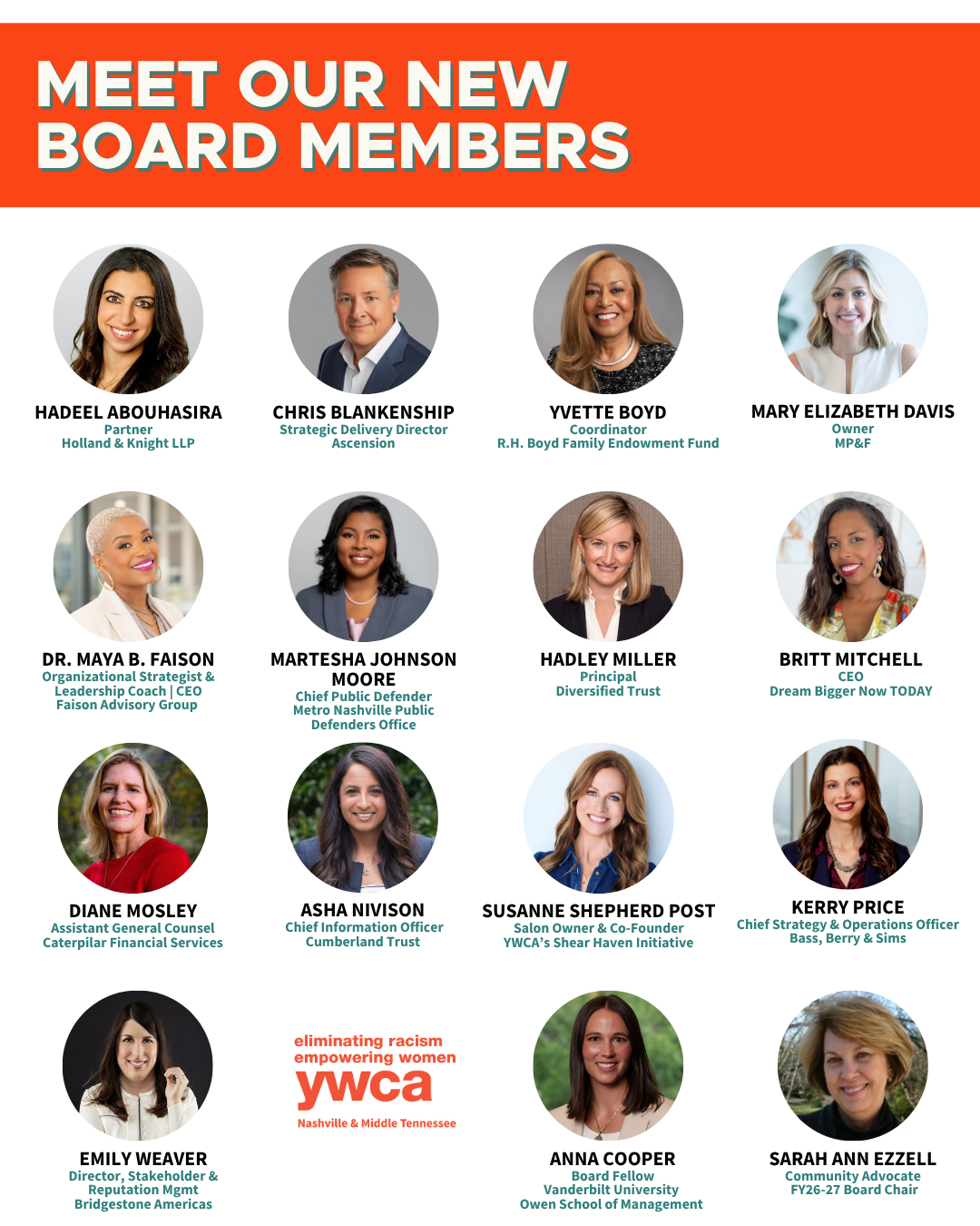 YWCA Nashville &amp; Middle Tennessee Announces New Members to the 2026-27 Board of Directors