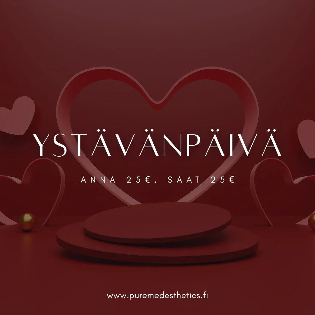 Pure Med Esthetics toivottaa hyv&auml;&auml; yst&auml;v&auml;np&auml;iv&auml;&auml;🩷

Suosittele palveluitamme uusille asiakkaille ja ansaitse 25&euro; lahjakortti jokaisesta onnistuneesta suosittelusta! 

Lahjakortti toimitetaan suoraan s&auml;hk&o