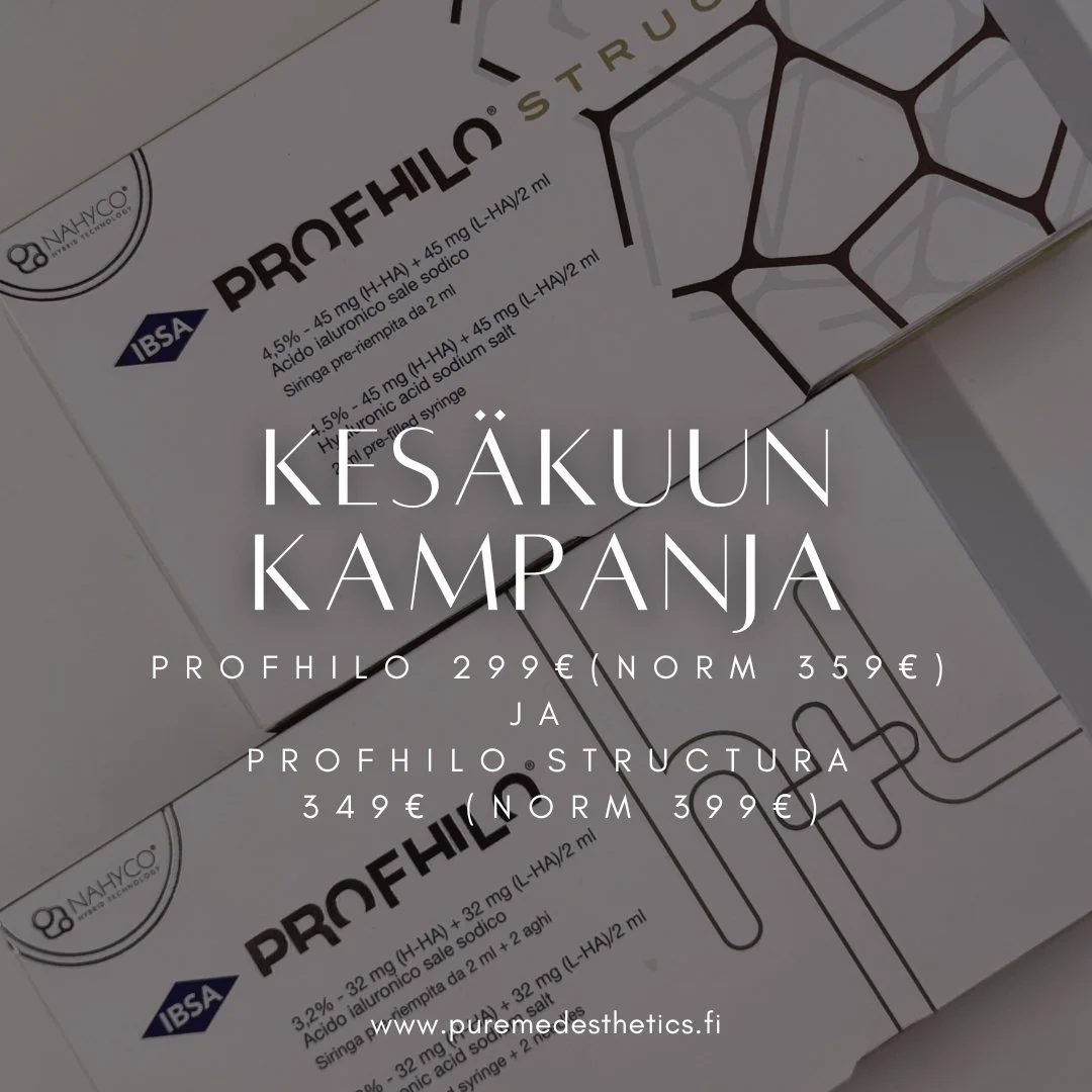 Kes&auml;kuun kampanjahoidot ovat t&auml;&auml;ll&auml; ✨

Kes&auml;kuussa kampanjassa kaksi asiakkaidemme suosikkihoitoa:

▪ Profhilo - Luonnollinen tapa kiinteytt&auml;&auml; ihoa ja kohottaa ilmett&auml; 
299&euro; (norm. 359&euro;)
▪ Profhilo Str
