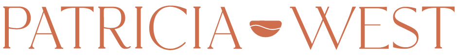 Patricia West logo with stylized text and a small bowl icon