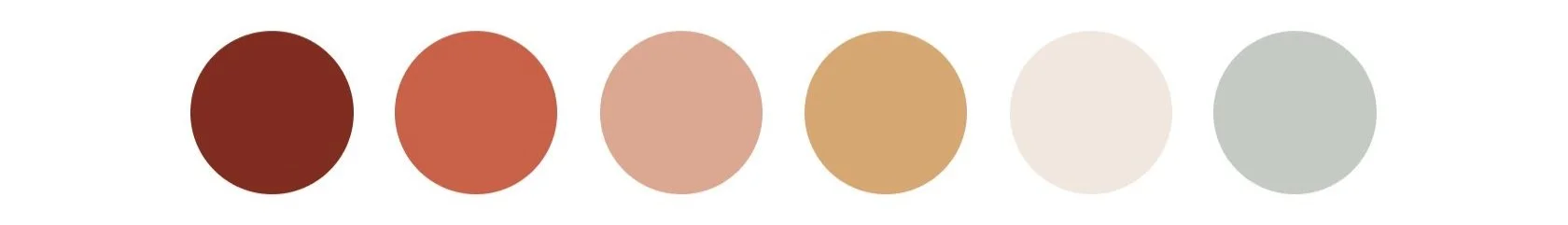 Six color swatches arranged in a horizontal line, ranging from dark reddish-brown to light gray-green.