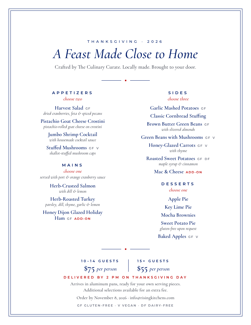 Thanksgiving Catering Menu prepared by NJ local chef