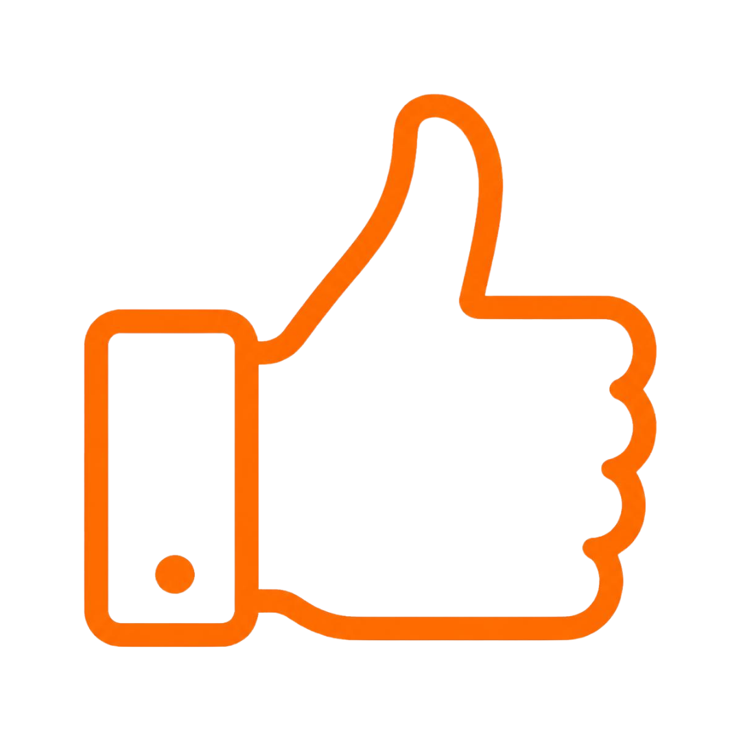 Orange outline of a thumbs-up hand gesture.