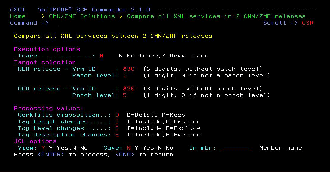  Compare XMl services between Changeman ZMF releases 
