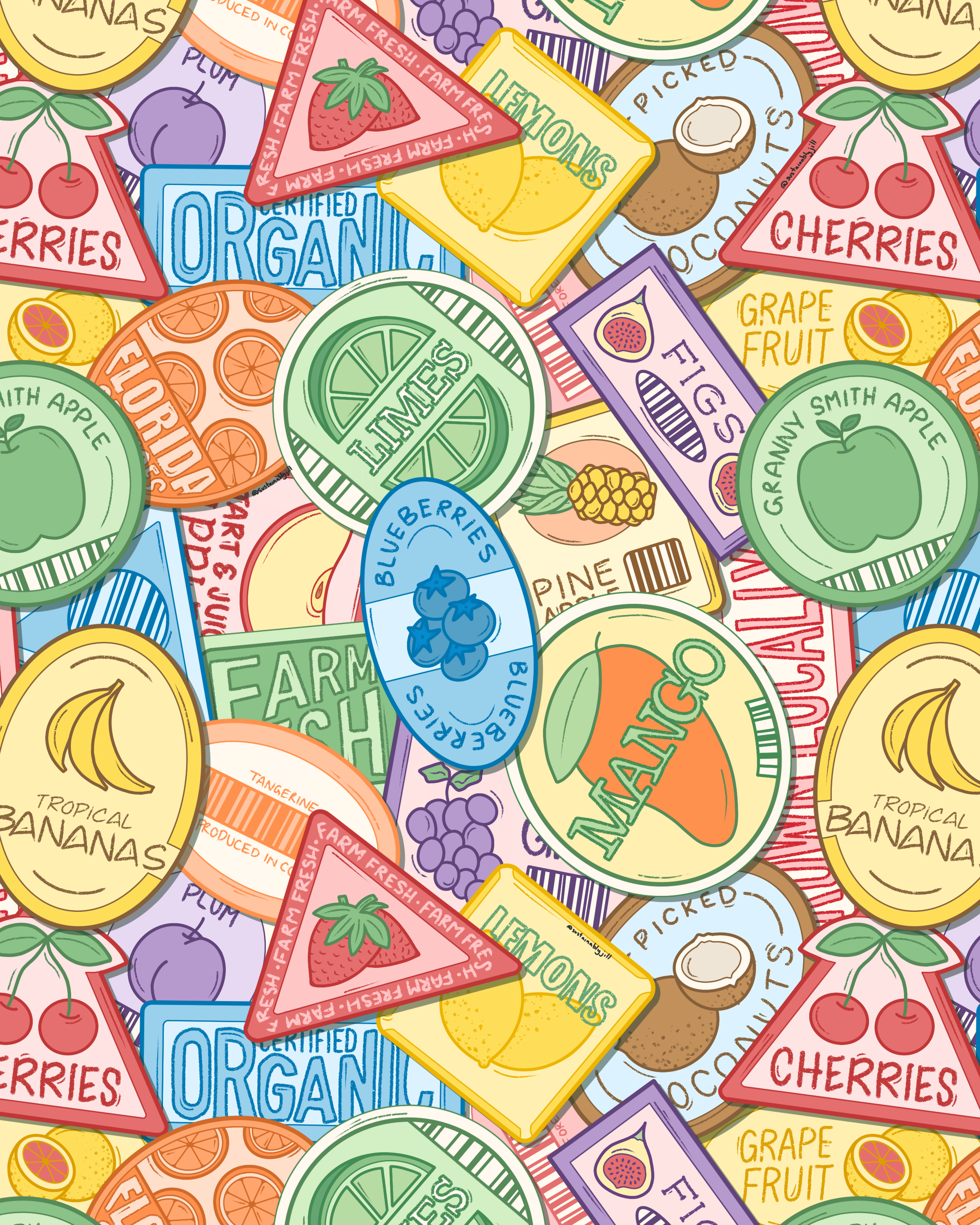 Fruit Sticker Clutter Pattern