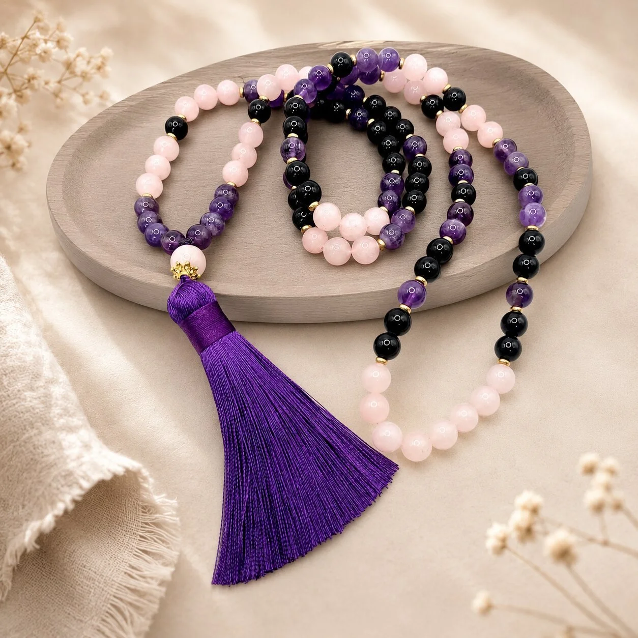 Rosenquarz mala - Triveni von nelglow fur frauen