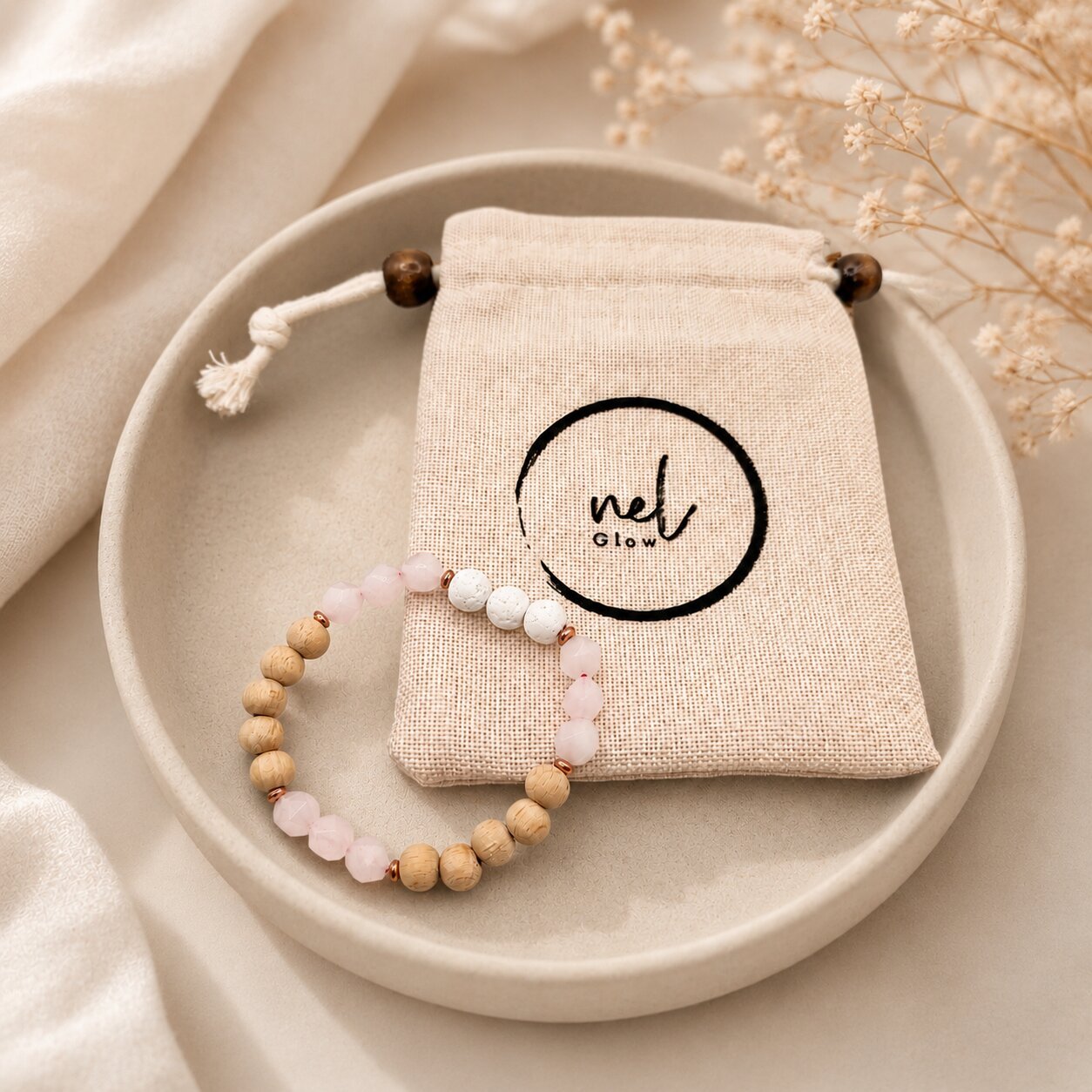 beautiful rose quartz "glow of serenity" bracelet by nelglow