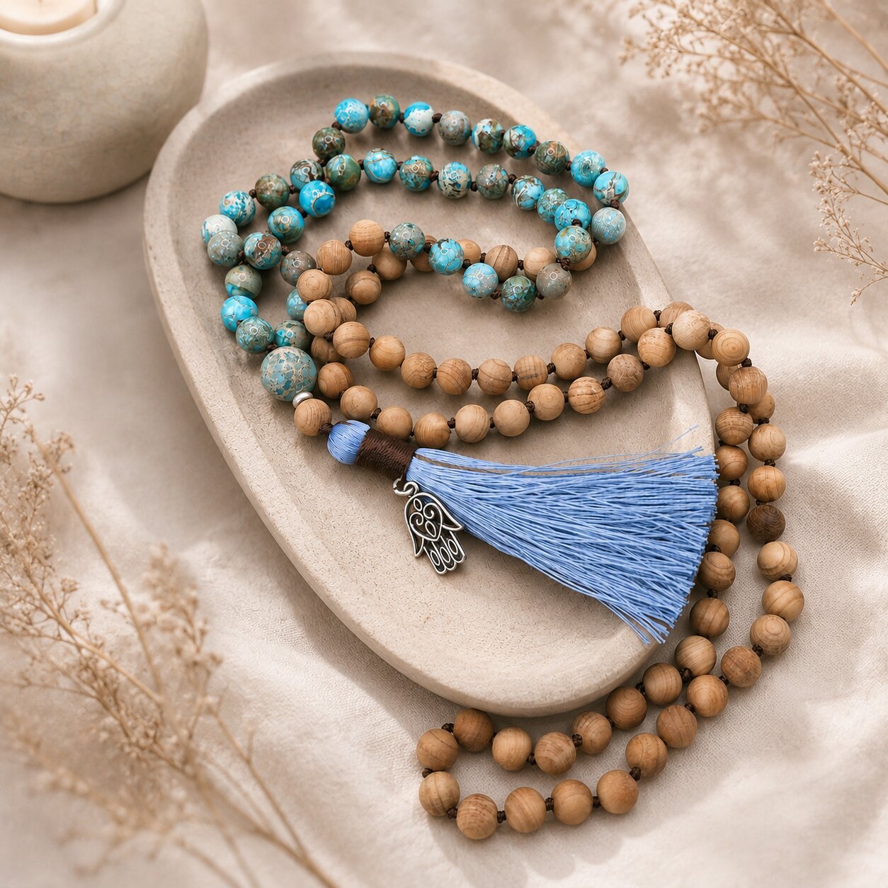 Guru-Perle 10 mm aus Jaspis an der Seablue Mala