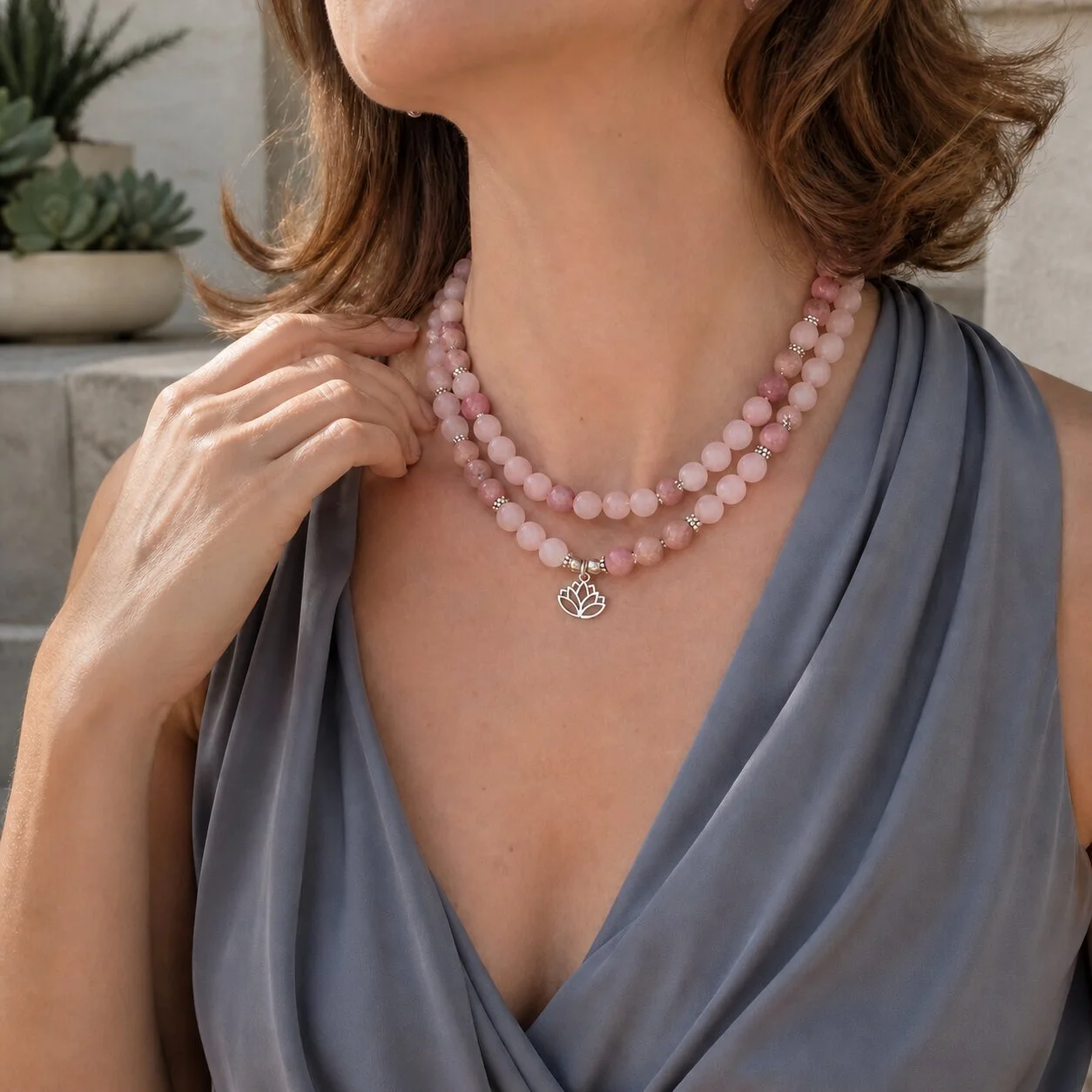 108-bead Rose Quartz Mala Compassion, designed as a meaningful everyday reminder.