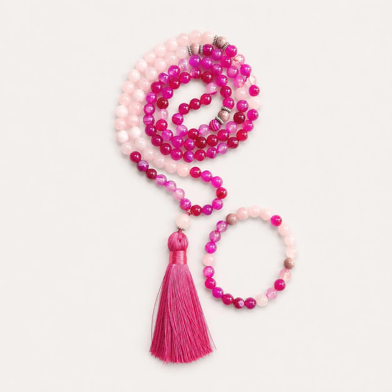 Rosenquarz Mala und Armband Set 'Anahita'