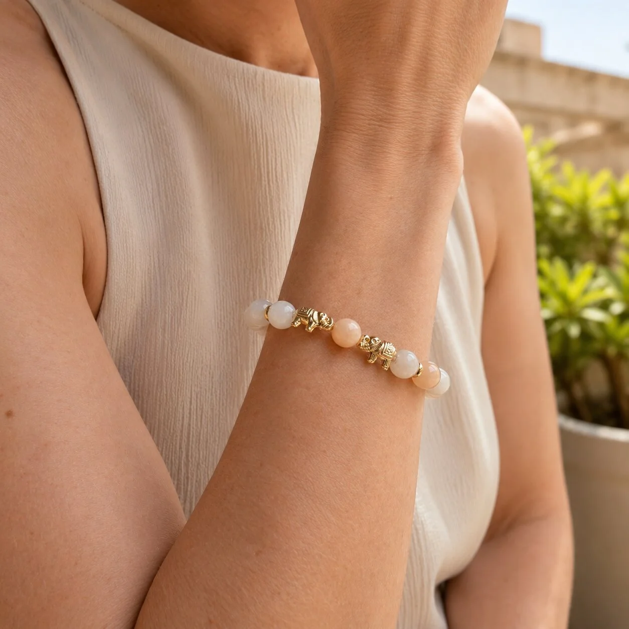 Detail: 8 mm Rosa-Aventurin-Perlen mit sanftem Glanz