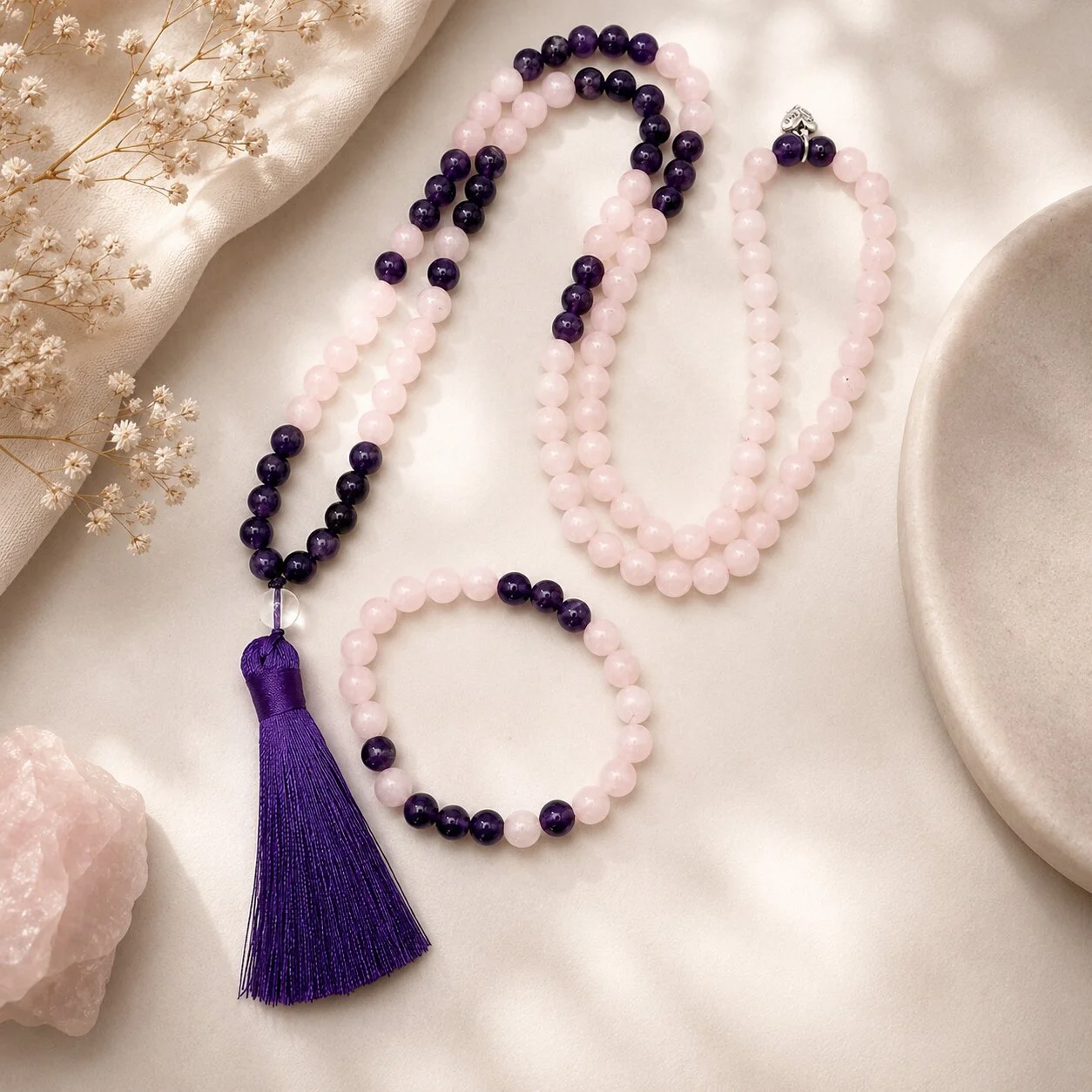 Beruhigende Amethyst Mala Kette für spirituelles Wachstum und Harmonie