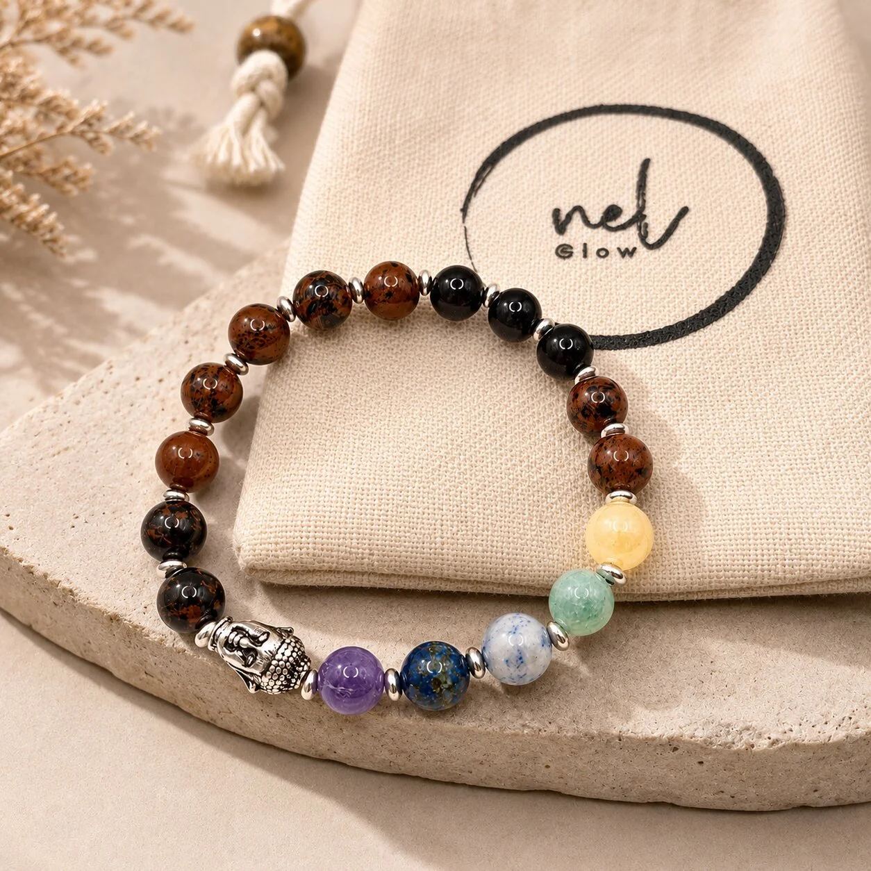 Rise am Handgelenk – 7-Chakra Armband, 19 cm, unisex Styling