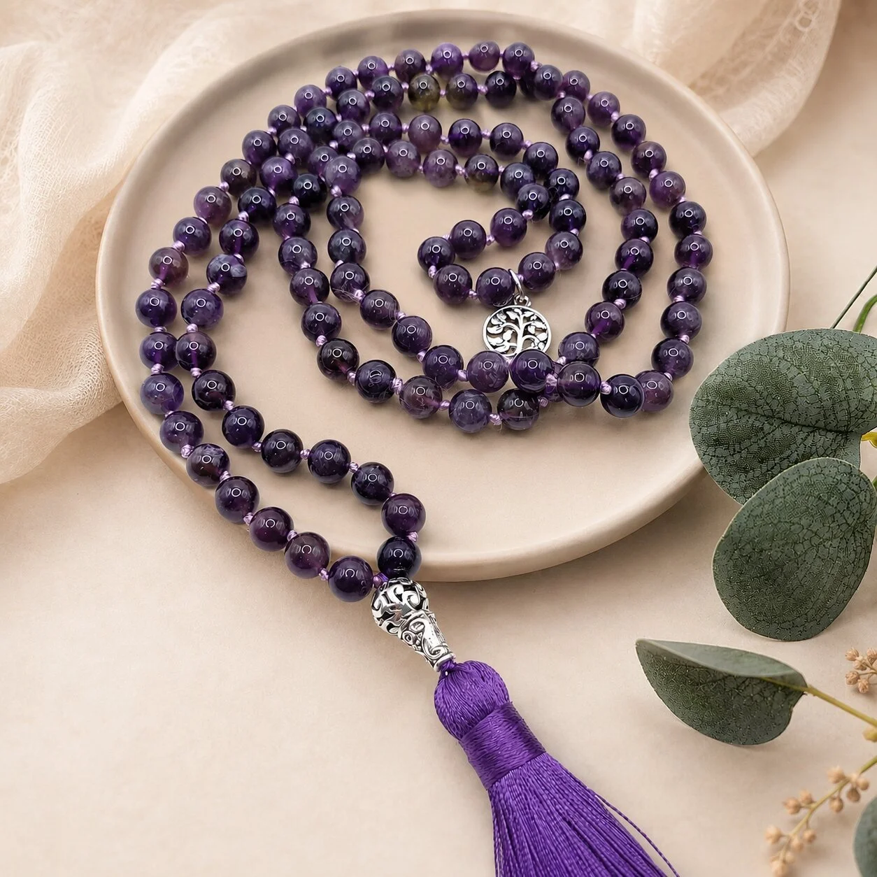 Spirituelle Amethyst Mala Jyoti, ideal für Meditation und tägliche Balance