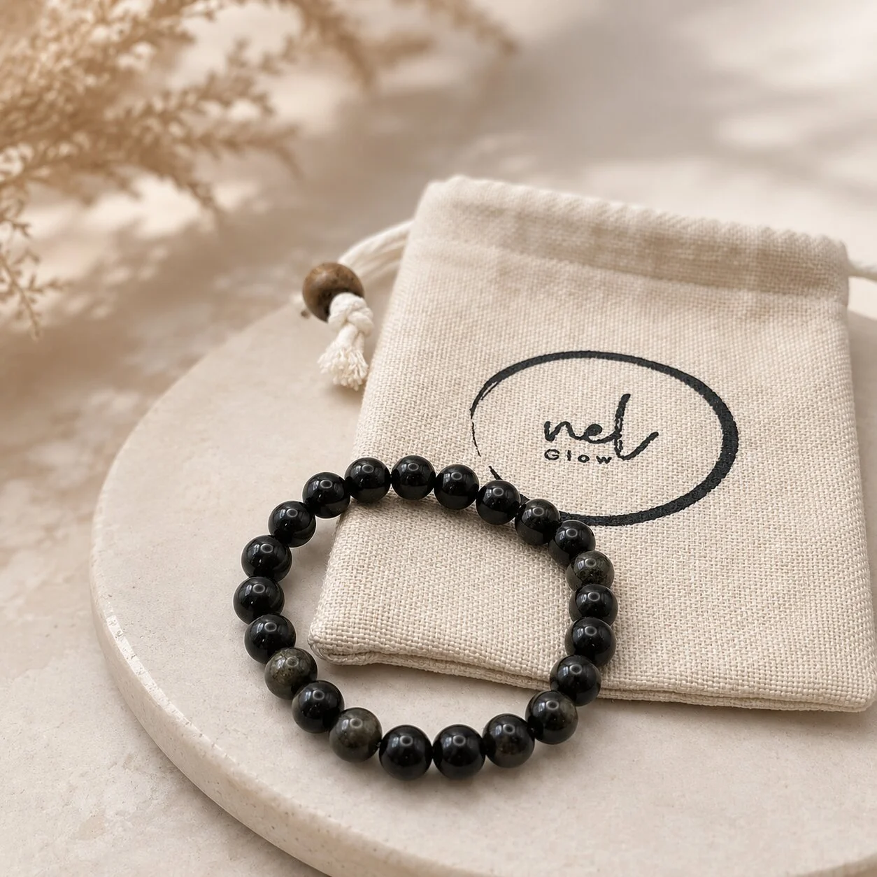 Unisex Obsidian Armband im Layering mit Uhr