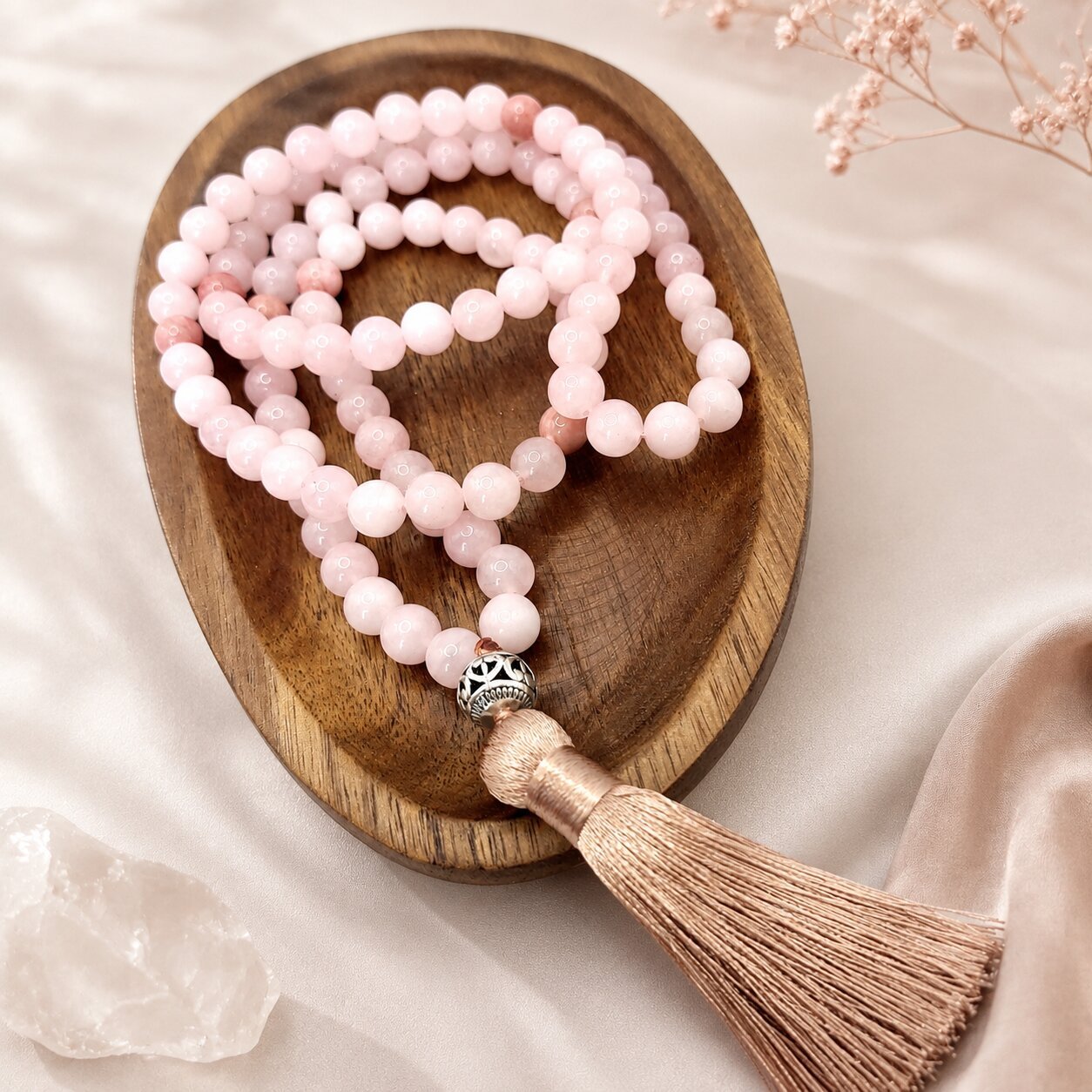 Rosenquarz mala fur frauen von nelglow