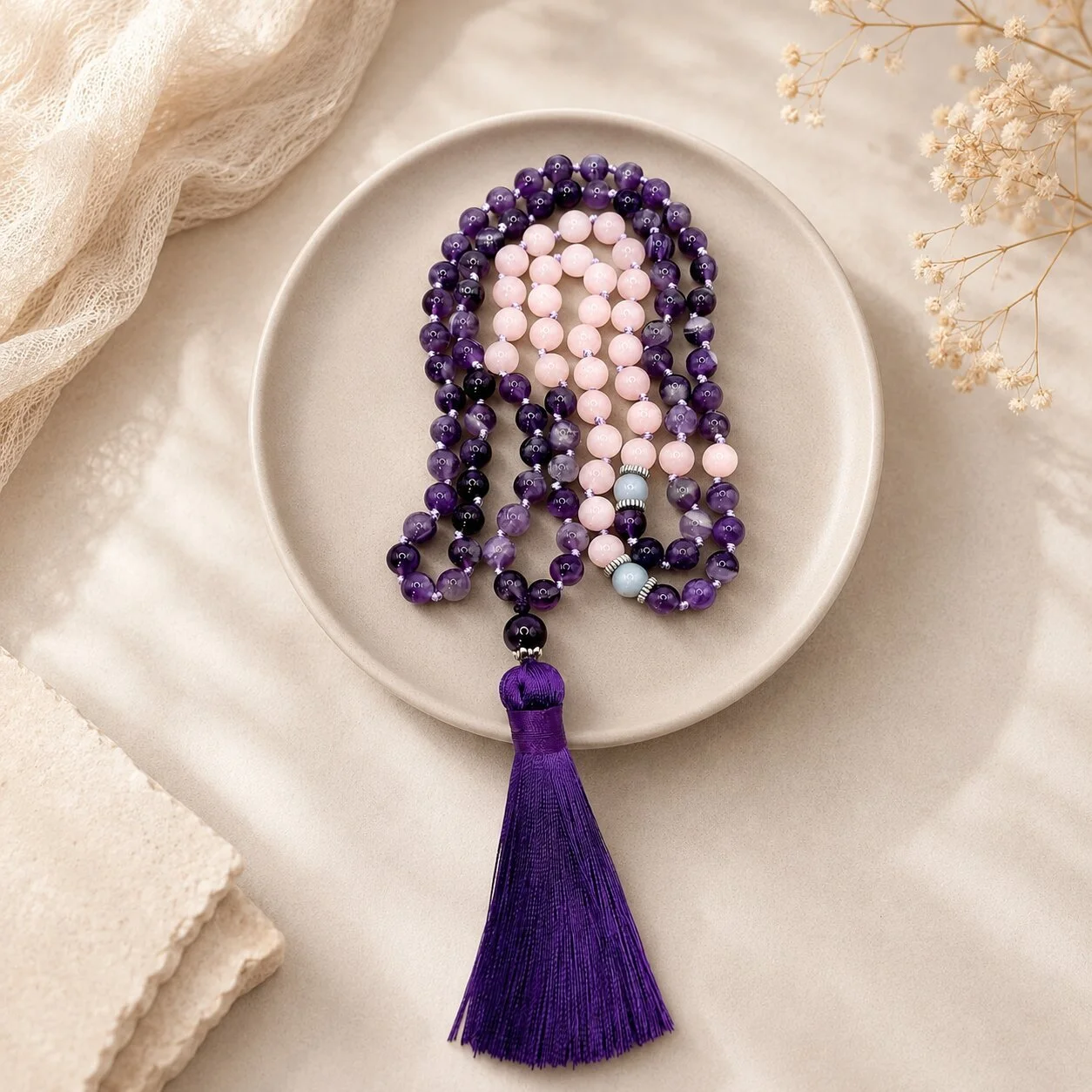 Amethyst Mala - Amrita, perfekt zur Balance von Herz- und Kronenchakra