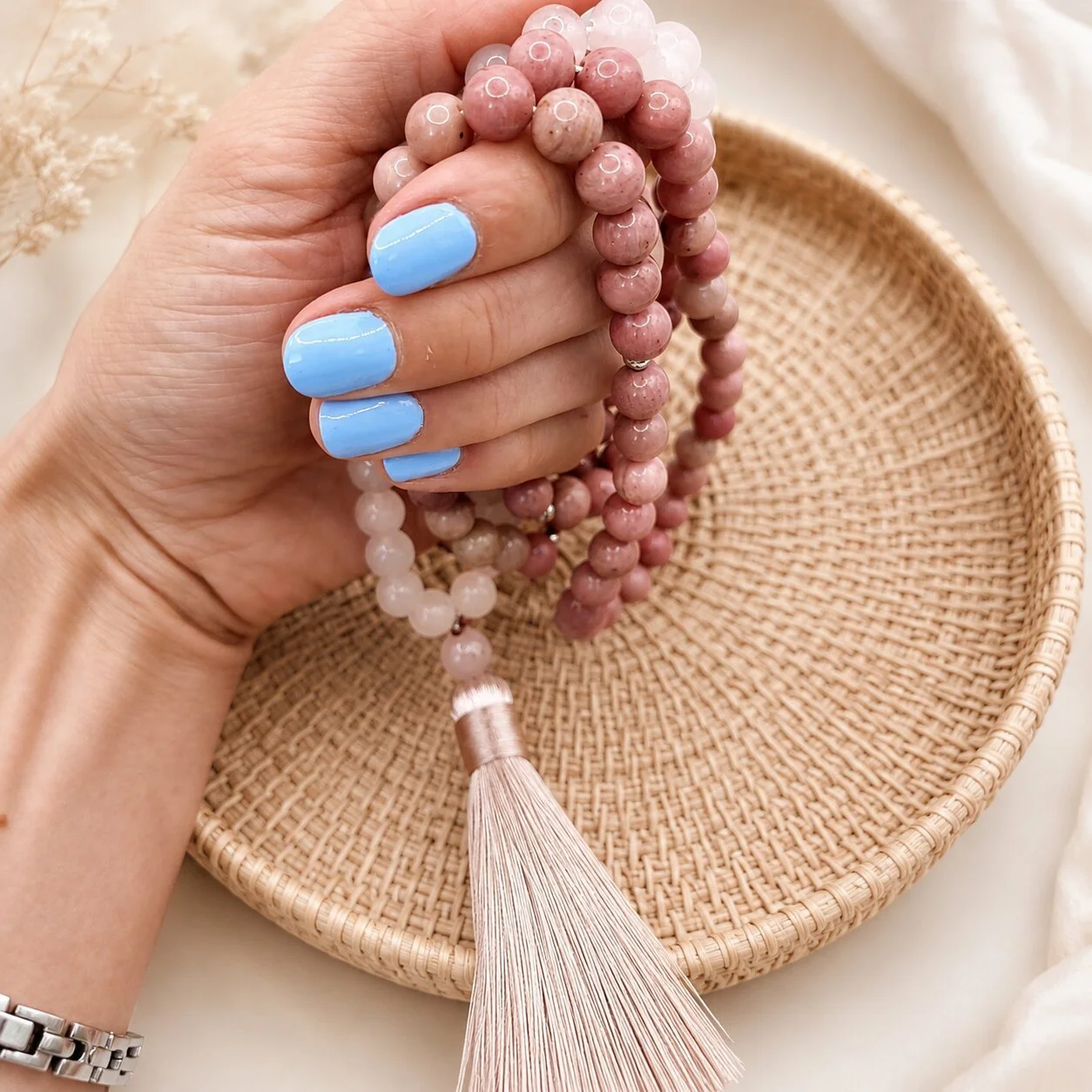 Use Rose quartz in form of a mala