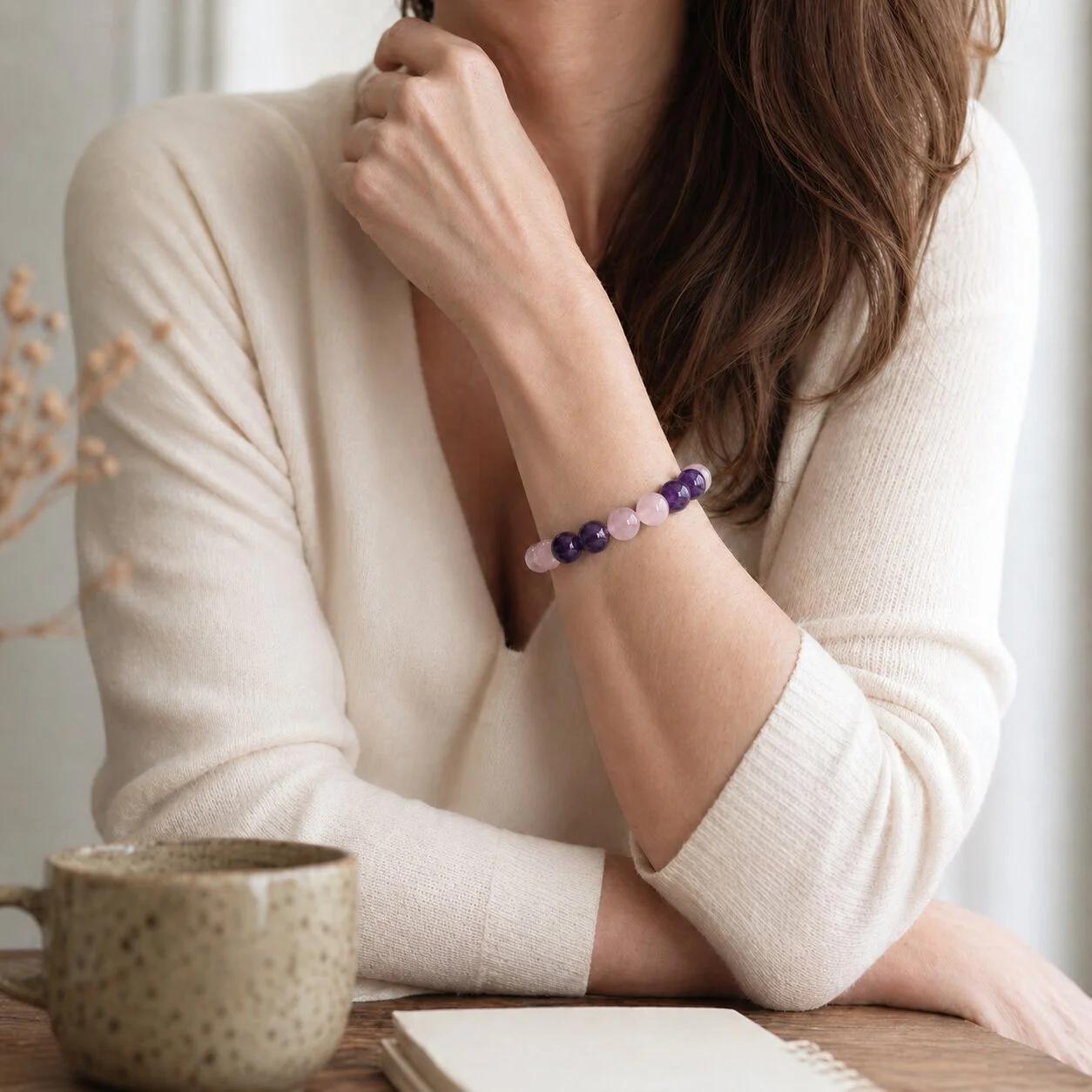 Amethyst Armband Solace – echtes Amethyst Armband mit Rosenquarz für Trost und Heilung