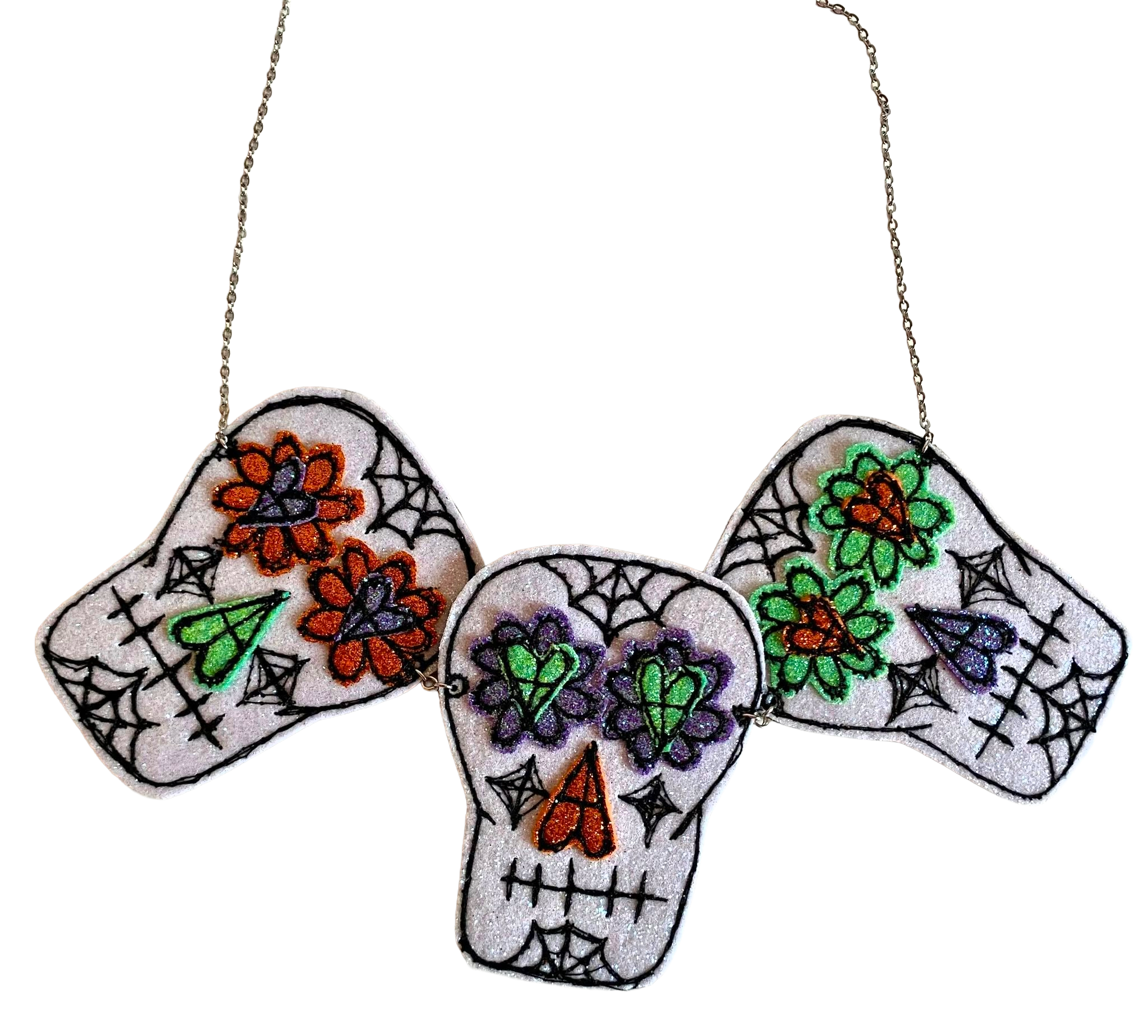 HALLOWEEN-Day of the dead skull statement necklace-Wednesday inspired