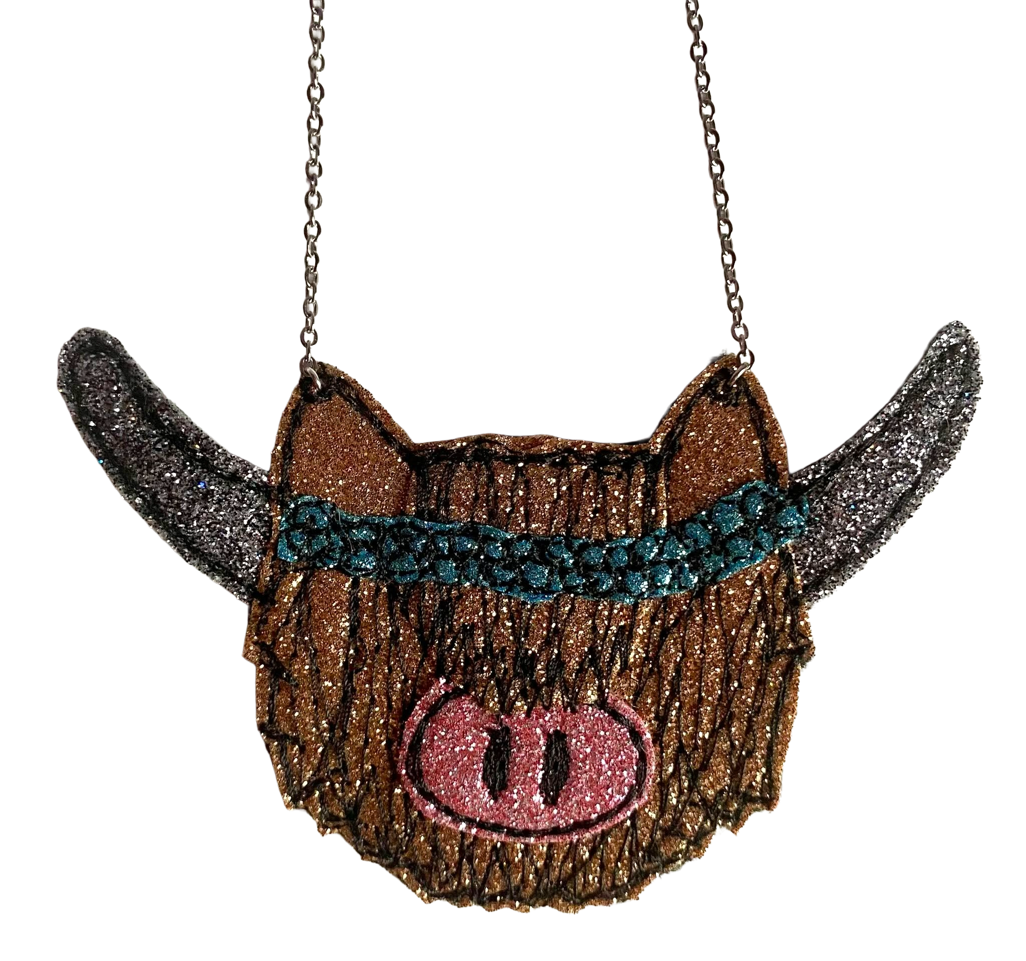 Floral crown highland coo necklace