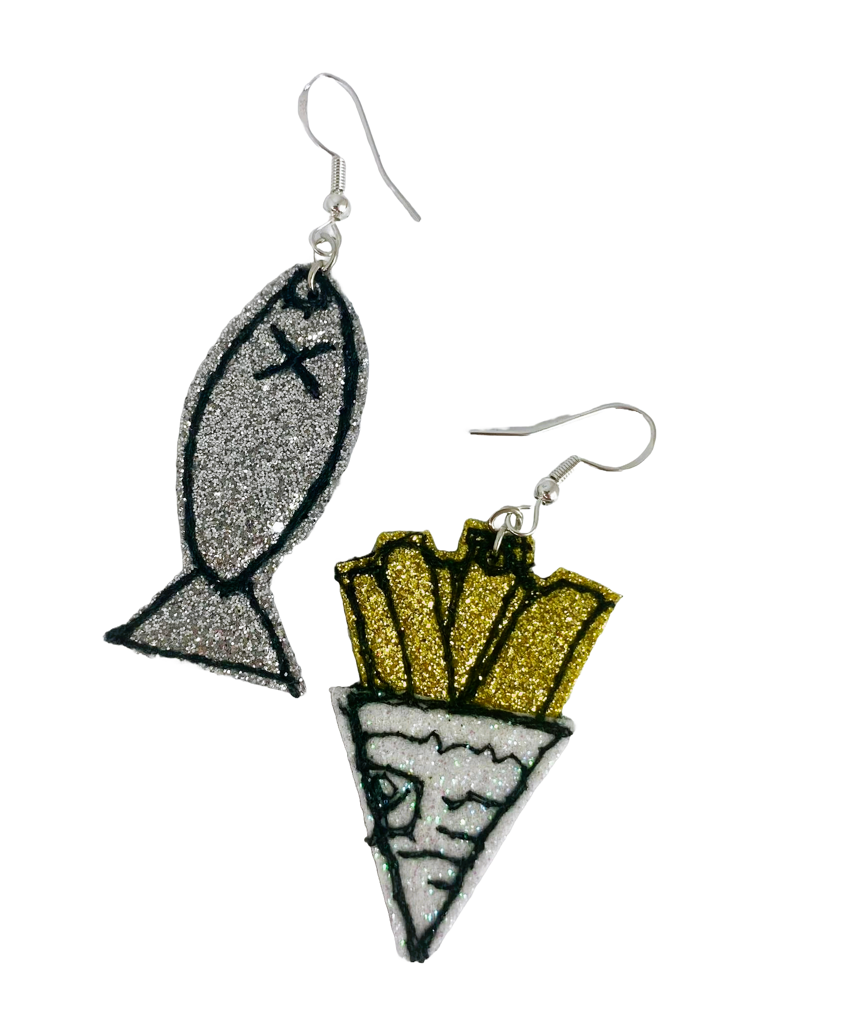 Mix match fish and chips Earrings