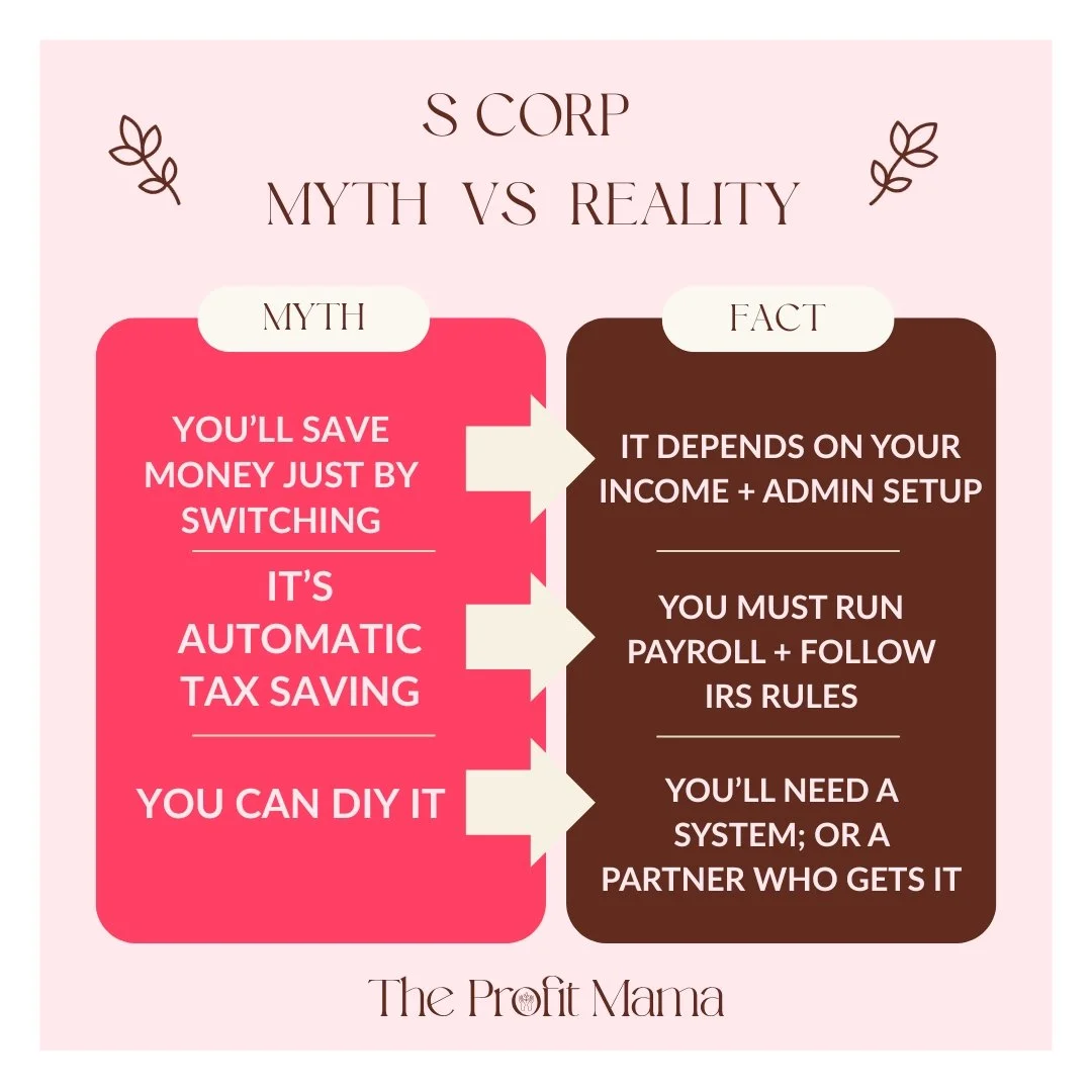 Thinking about switching to an S Corp? Let&rsquo;s clear a few things up first.

It&rsquo;s not a magic tax saver, or a one size fits all move, and it&rsquo;s definitely not something to DIY without a plan.

Check out this quick breakdown of S Corp M