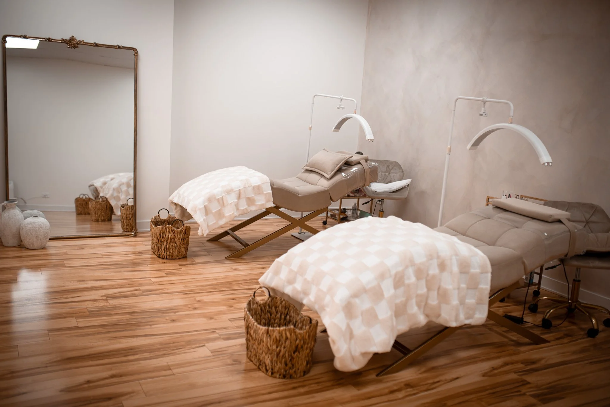 Clean, professional medical spa treatment room with neutral tones at Levore Aesthetics Med Spa in Naperville