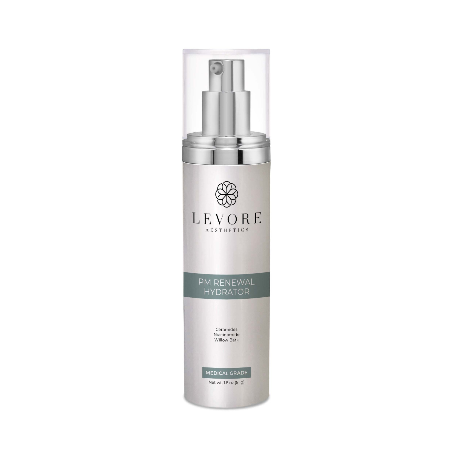 Levore Aesthetics PM Renewal Hydrator oil-free nighttime moisturizer with niacinamide ceramides green tea and acai for hydrated radiant skin