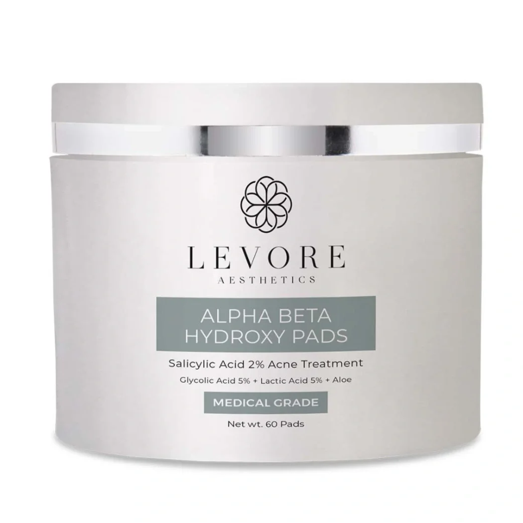 Levore Aesthetics Alpha Beta Hydroxy Pads with exfoliating BHAs and AHAs for clearer smoother acne-prone skin