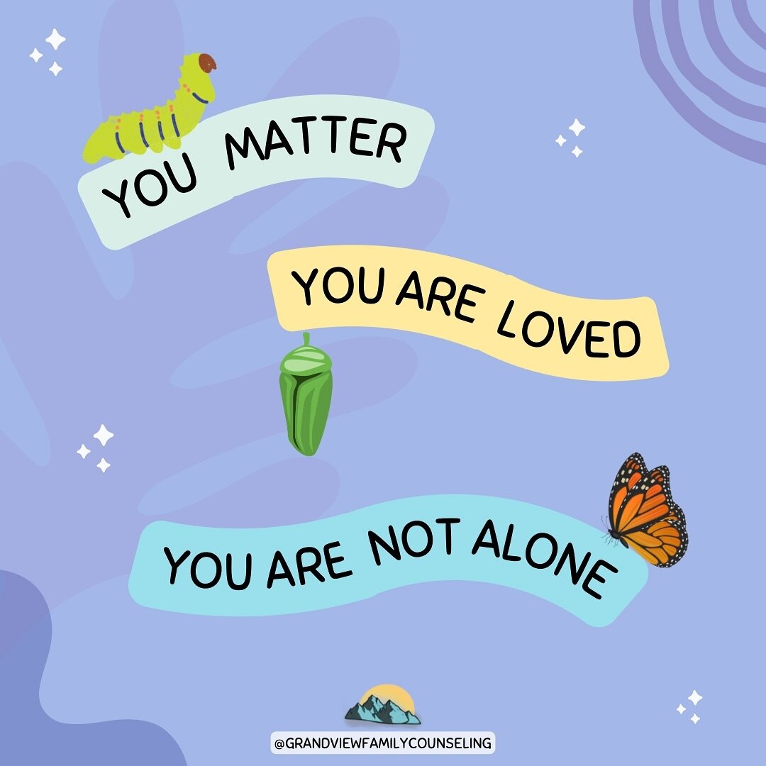 Happy Mindful Monday! ⛅️

We just wanted to remind you..💙

You Matter 🐛

You Are Loved ✨

You Are Not Alone 🦋

&bull;
&bull;
&bull;
#mentalhealthmatters #therapistsofinstagram #positiveaffirmations #mentalhealthart #transformation #personalgrowth 