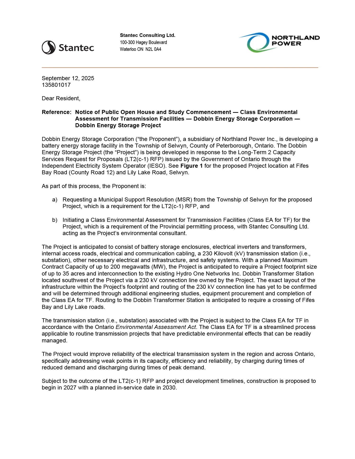 Notice of Public Open House and Study Commencement
