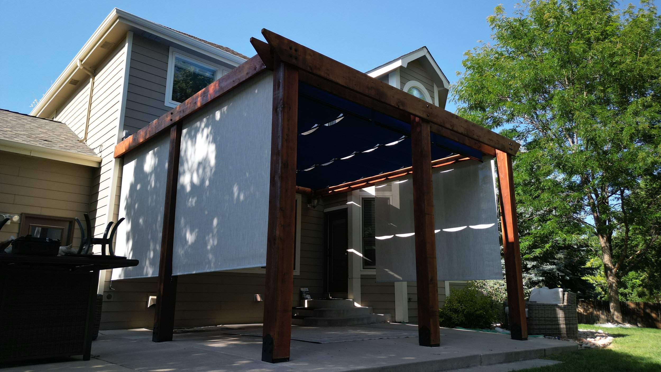 Pergola Build with Vertical and Horizontal Shades.