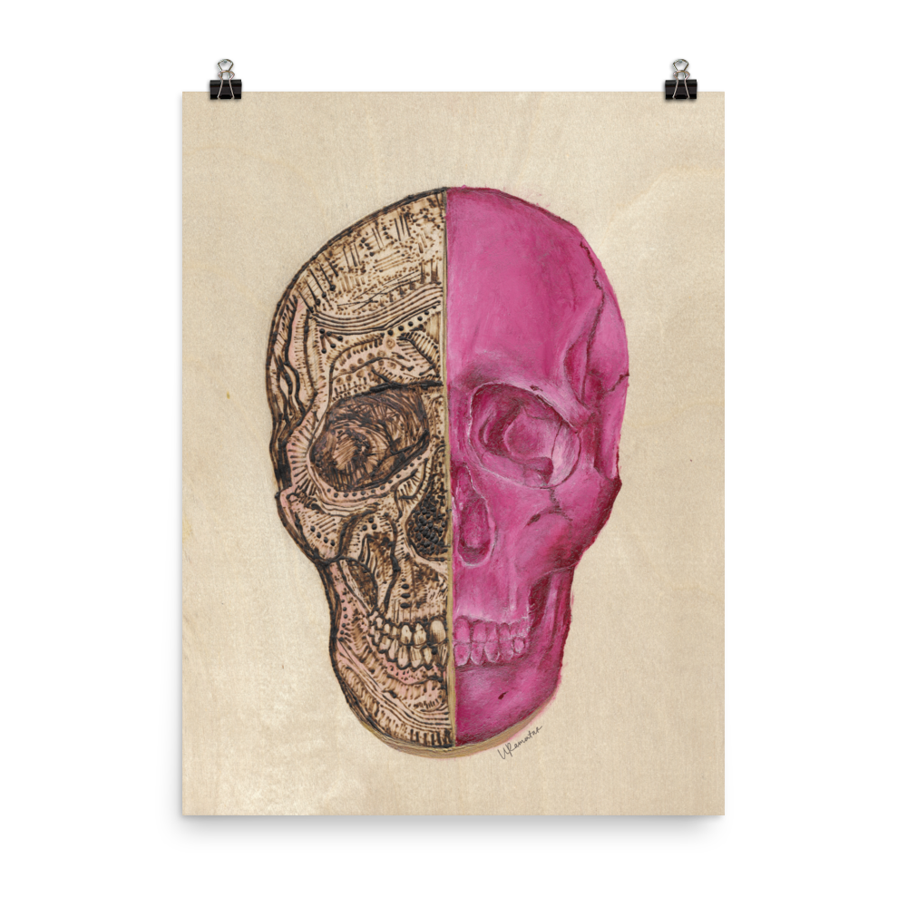 Woodburned Skull Print