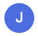 Blue circle with a white letter 'J' in the center.