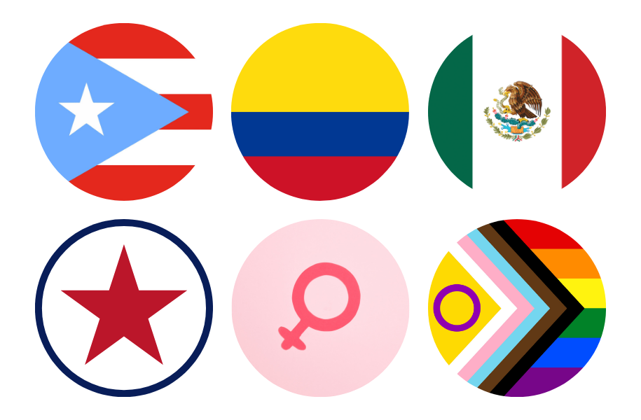 Banners of Digital Wolf representation: Puerto Rico, Colombia, Mexico, Veteran, Woman, LGBTQ+ Ally