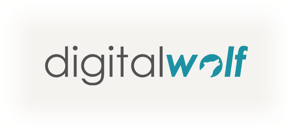 The logo features the words "digital wolf" with a stylized wolf howling inside the letter "o" in "wolf".