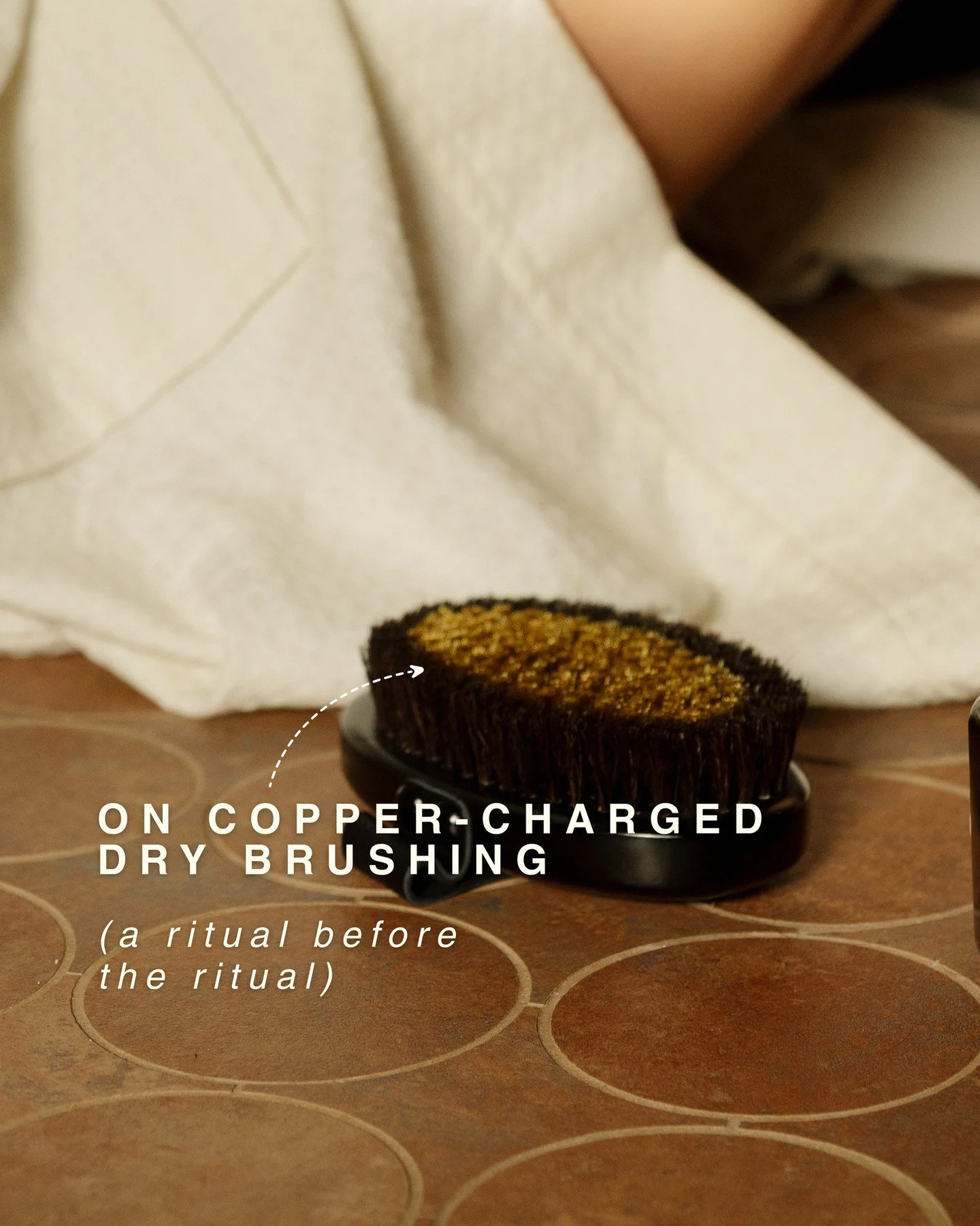 Before heat. Before steam. Before the plunge.⁠
There is this little copper brush.⁠
⁠
Our Copper-Charged Dry Brush is a simple ritual &mdash; awakening circulation, sweeping away stagnant energy, and preparing the skin to fully receive the benefits of