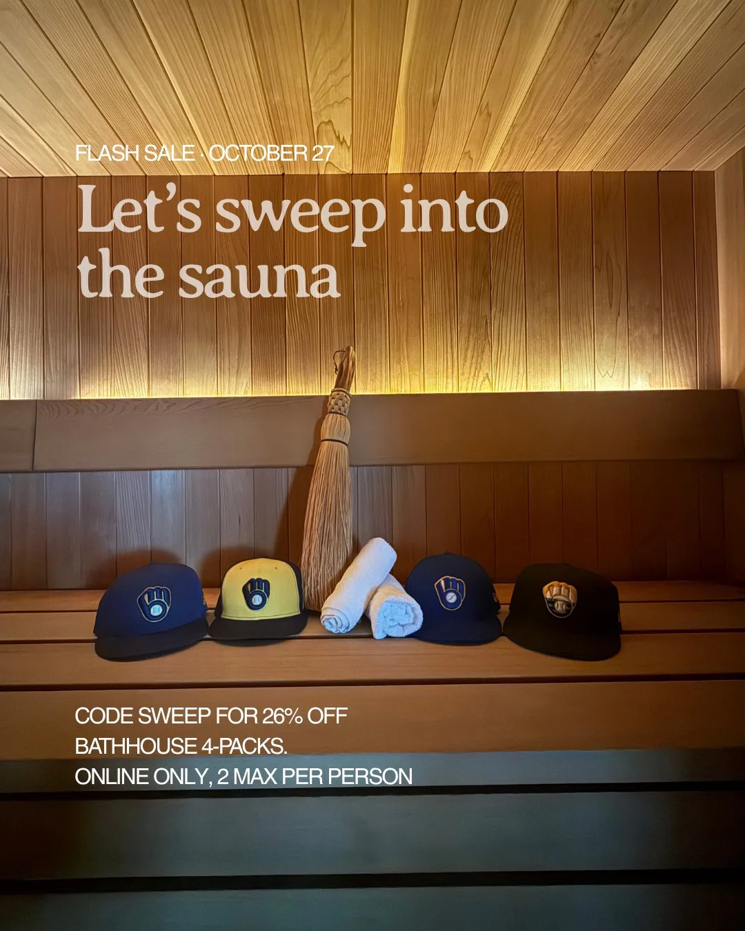 🧹🧹 SWEEP INTO THE SAUNA 🧹🧹⁠
⁠
As lifelong Brewers fans who grew up with Bob Uecker as the soundtrack to our summers, we're feeling this one BIG.⁠
⁠
There's something magical happening in Wisconsin right now - can you guys feel it too? The energy,